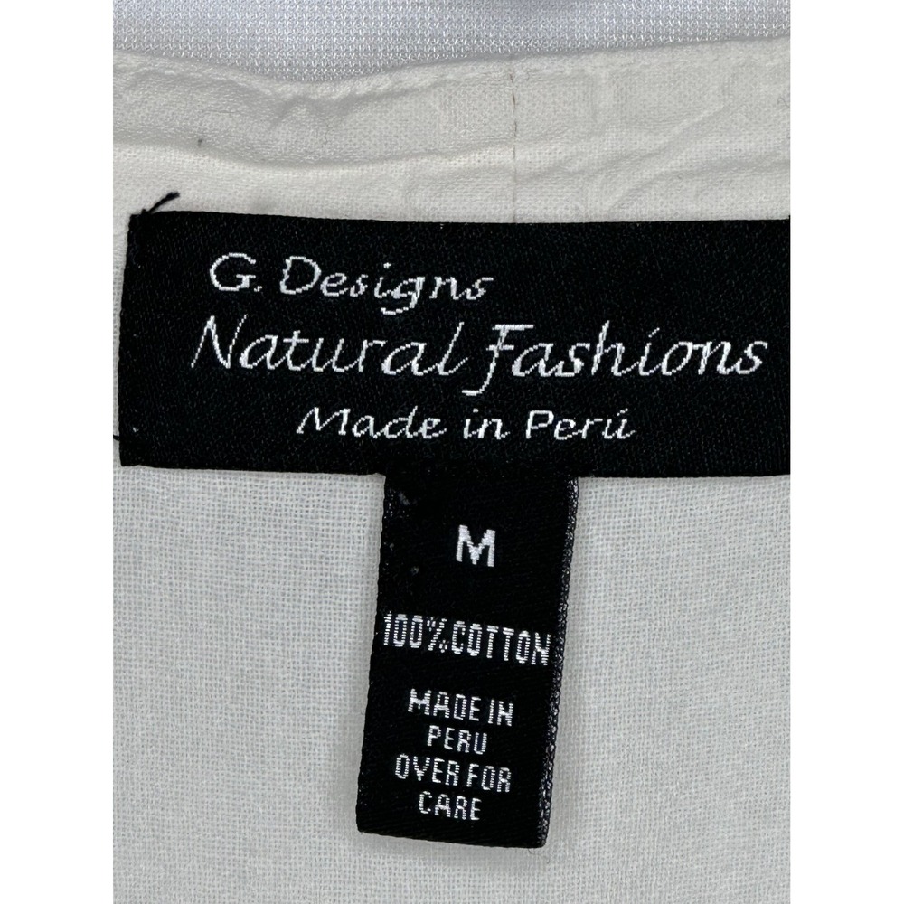 G Designs Natural Fashions Cream Embroidered Cotton Tunic Top Peru Boho Medium - Picture 3 of 10